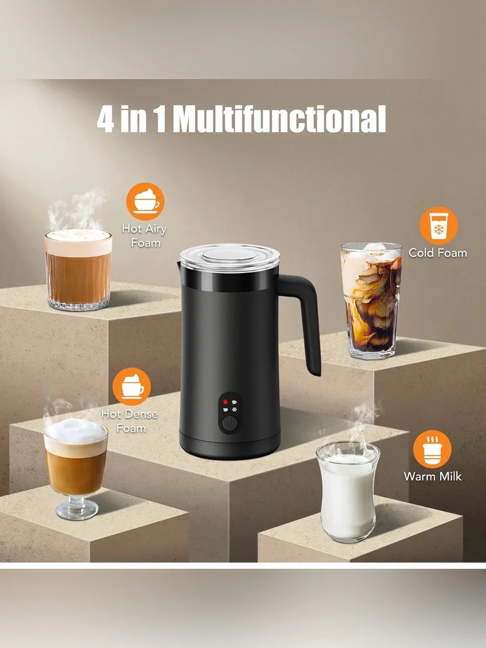 Electric Milk Frother - Matte Black 4 in 1